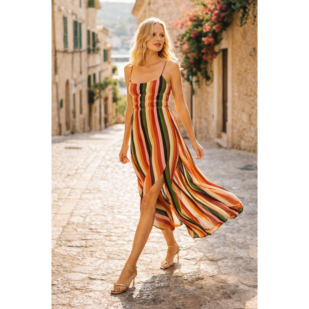 Reformation Tudor rainbow stripe maxi dress size S summer $298‎